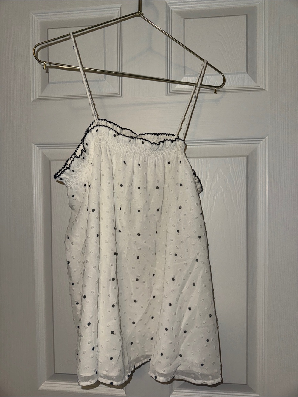 Loft White Textured Spaghetti Strap Tank with Black Dot Detail